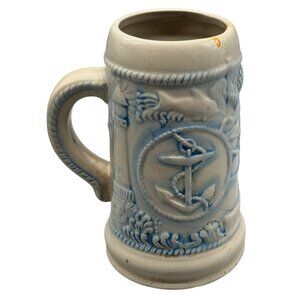 Vintage Nautical-Themed Ceramic Stein With Anchor & Seashell Design READ